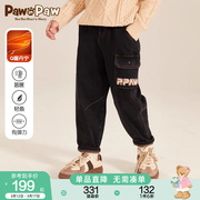 pawinpaw小熊童装秋冬男童，加绒牛仔裤不对称口袋萝卜裤