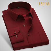 春季酒红色衬衫男长袖商务，休闲职业装细斜纹红衬衣男西服寸衫工装