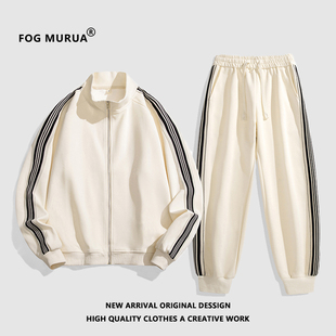 fogmurua春秋季运动套装，男女纯棉潮牌高街立领卫衣裤情侣两件套