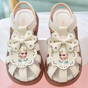 女童凉鞋儿童公主鞋，包头鞋子防滑软底洋气，小女孩真皮白色粉色童鞋
