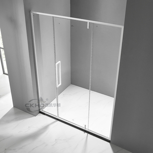 不锈钢白色淋浴房窄边框平开门细边框整体浴室玻璃隔断一字形屏风