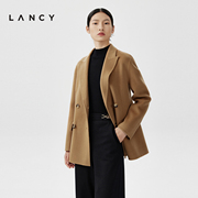 lancy朗姿春季羊毛，西装短外套高端双面呢法式短款大衣女