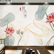品简约新中式背景墙壁布，客厅电视墙纸沙发墙布，茶室现代荷花韵壁画