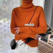 橘黄酒红咖啡色，加厚坑条堆堆高领长袖针织衫毛衣，保暖打底上衣秋冬