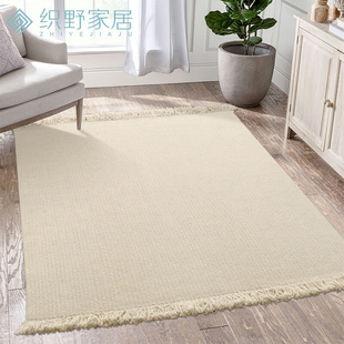 手工编织地毯羊毛客厅茶几沙发，北欧简约地垫家用卧室床边毯可定制
