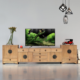 古朴年代实木电视柜整体组合老松木家具简约新中式多功能储物