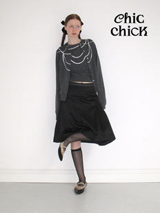 chicchick时髦小鸡18灰色，美丽奴羊毛，珍珠项链针织背心开衫两件套