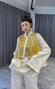 春秋复古中式马甲女显瘦背心坎肩中国风唐装印花衬衫两件套装
