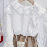 女童公主韩版长袖花边，领衬衫2023法式上衣打底衫甜美白色洋气