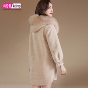 羊毛皮草外套女装，2023冬季中长款狐狸，毛领时尚休闲羊剪绒大衣