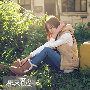  光棍节大促☆舒适女装☆格纹铺毛连帽背心*2033791