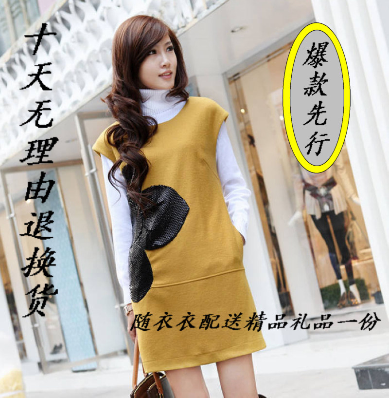 女装 2012春装新款 正品 <span class=H>三彩</span>风 纯色 背心裙子 毛呢连衣裙 女 春