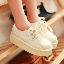 【蘑菇街】推荐 女鞋复古小白鞋圆头系带松糕鞋 厚底鞋英伦风单鞋