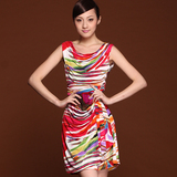 珀图 2012春夏装新款欧美大码女装彩条修身荷叶边条纹连衣裙子