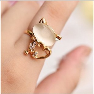  W223韩国外贸饰品批发时尚女食指指环韩版潮人复古小猫咪水钻戒指