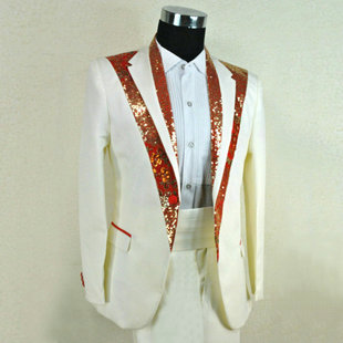  相爱99男装红色亮片白色套装 主持人服装大合唱舞台演出服 NZ018