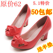 2012春秋新款夏韩版粗跟单鞋子女鞋异形跟工作圆头高跟漆皮蝴蝶结
