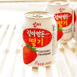  限区包邮韩国纯进口食品果味饮料 海太草莓果汁大粒果肉听装238ml