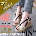 防水台凉鞋鱼嘴鞋女 攸嘉商城 2012新款厚底高跟坡跟凉鞋女松糕鞋