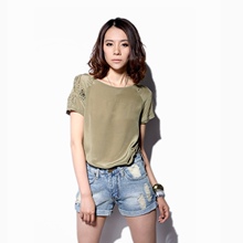 专柜正品 女装 欧美简约纯色衬衫 盘花真丝双绉圆领短袖宽松上衣