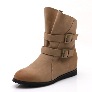  清仓 依思Q 秋冬新款女靴 圆头低跟皮带扣马丁短靴子12186411