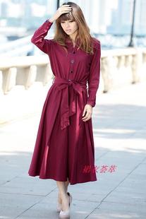 2012 春秋新款长袖连衣裙 纯色亚麻长裙 韩版女