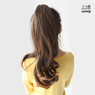 Comb wig long curly hair girl in Pinus massoniana large waves claw clip-on ponytail wig