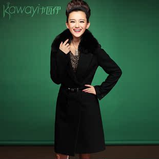  独家新品大牌韩版高贵品质配可卸真毛领女装毛呢外套冬天外套