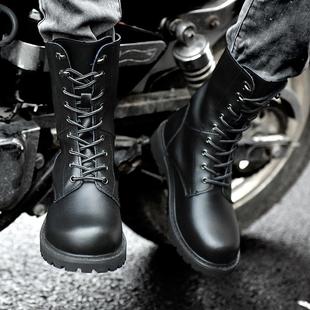 男士高帮牛仔皮靴潮男靴短靴马丁靴英伦韩版特种兵军靴图案休闲靴