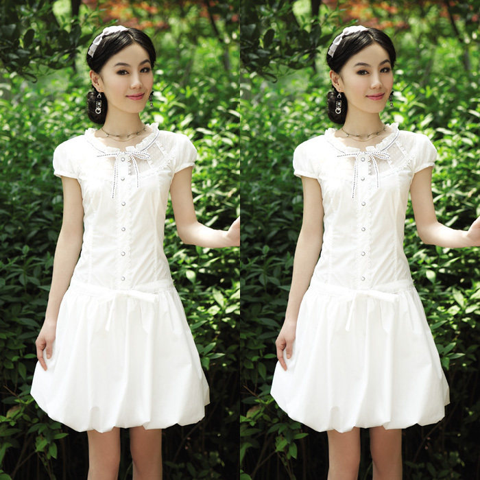 2012夏季新款<span class=H>阿依莲</span>学院风淑女公主少女中学生装短袖棉白色连衣裙
