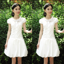 2012夏季新款阿依莲学院风淑女公主少女中学生装短袖棉白色连衣裙