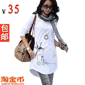 Amoy Gold Free Shipping 2012 new female models of spring long-sleeved t-shirt small shirt Korea large size women loose base