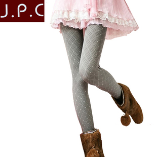  秋冬新款韩版女格子点点印花竹炭 双层打底裤九分裤加绒加厚保暖