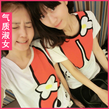 韩版女装2012新款夏季夏装时尚兔子耳朵印花圆领短袖T恤T821夏款