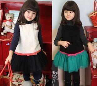  韩国童装 秋冬女童背心裙 儿童裙羊羔绒连衣裙 公主裙纱裙