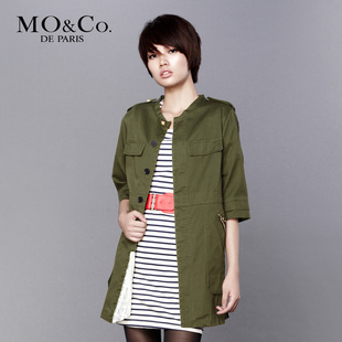 MO&amp;Co. 摩安珂春夏女装 M111DUT10长款军装单排扣女风衣外套