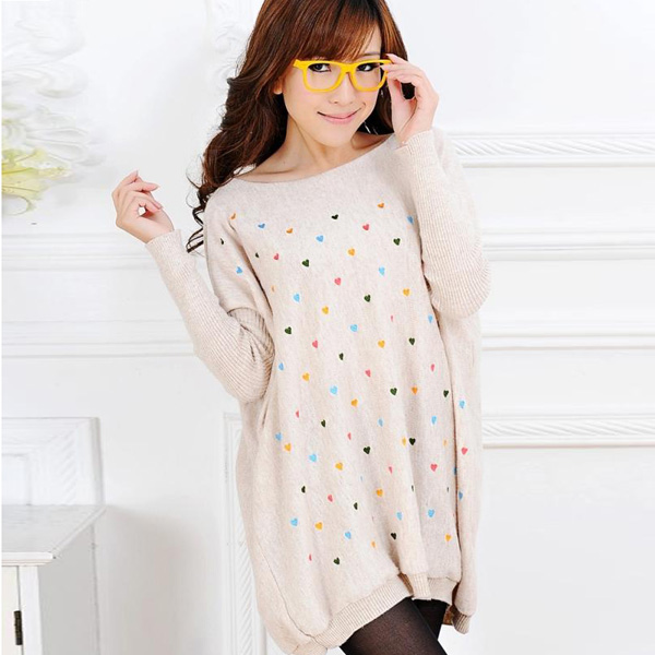 彩色小桃心爱心蝙蝠衫...