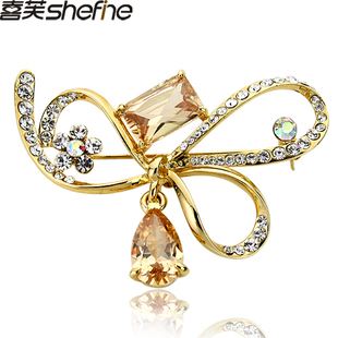  韩国精品 喜芙柔美时尚丝带水晶水钻胸针 别针 扣针 商城积分