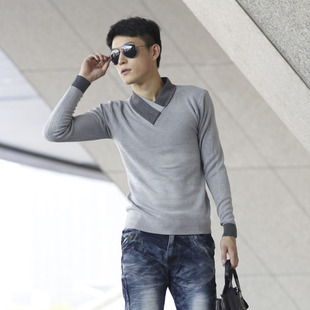  春装新品 男士纯色V领毛衣 男装日韩针织衫 外套 男薄款线衣