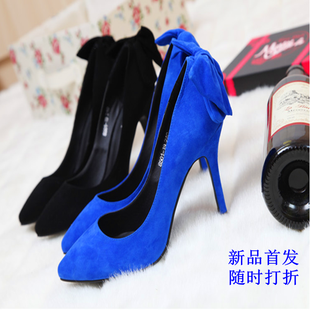  韩国公主婚鞋细跟春秋新款高跟鞋欧美尖头大码女鞋时尚蝴蝶结单鞋