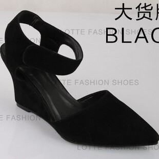  新款欧美风ANNA推荐复古尖头坡跟魔术贴带包头女凉鞋子34-39