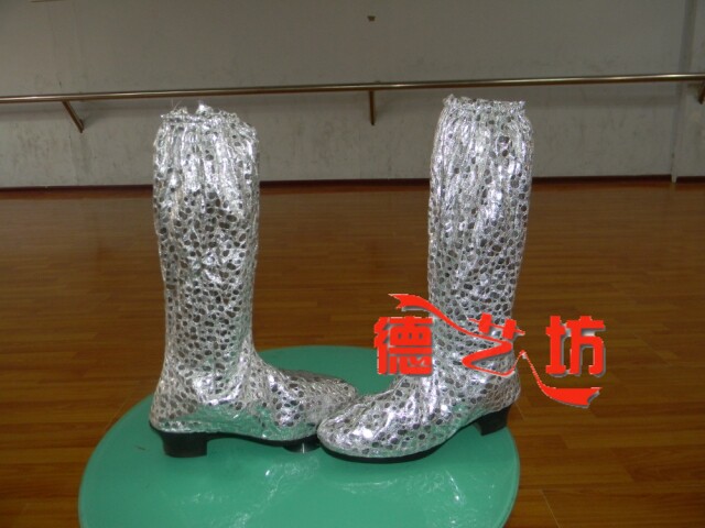 舞蹈服装 舞蹈靴子 舞蹈用品 舞台民族短靴 长靴 演出鞋 银色