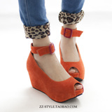ZZ-STYLE 2012新款 磨砂皮厚底坡跟鞋女鞋 日系甜美松糕跟鱼嘴鞋