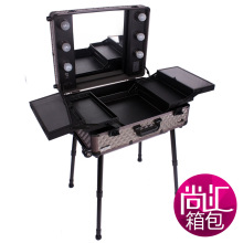 正品Sunrise 大型带灯泡韩版专业拉杆化妆箱 香槟色 WB-2005SD