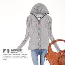棉先生 百搭糖果色 彩色牛扩女款连帽针织开衫 S3703