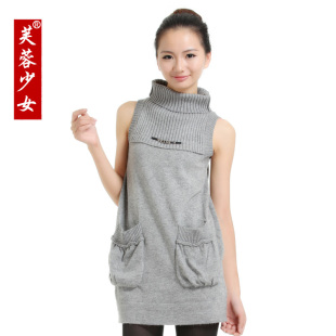 新品女式中长款无袖高领羊毛衫时尚修身打底衫针织衫秋冬女装