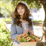 2012夏秋新韩版VIVI昕薇款百搭甜美珍珠七分袖牛仔短外套小外套