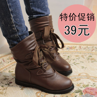  特价 秋季短靴 女鞋裸靴 马丁靴女 中筒靴 平底短靴 靴子皮质女靴