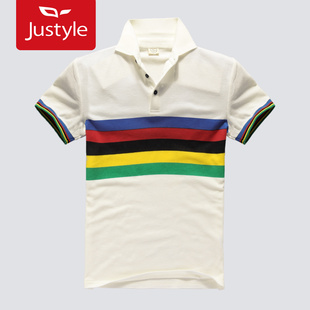 Justyle summer fashion Rainbow Olympic  collar short sleeve men's  shirt 22,121,032