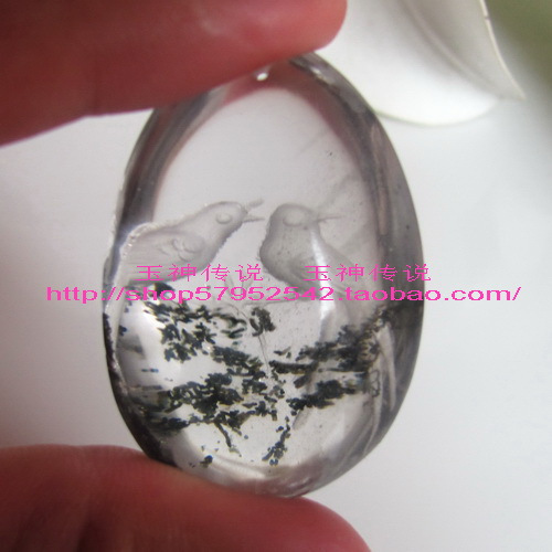 豪华水晶绿幽灵吊坠精雕枝头双鸟和鸣助夫妻恩爱比翼双飞小挂件